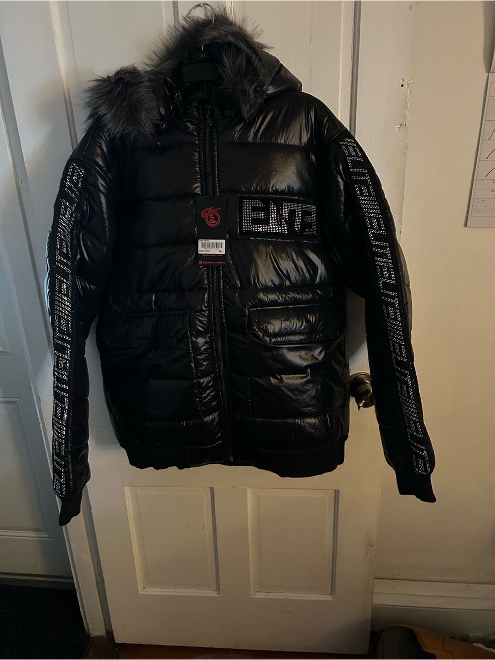 Men’s Black Quilted Puffer Jacket with Faux-Fur Hood